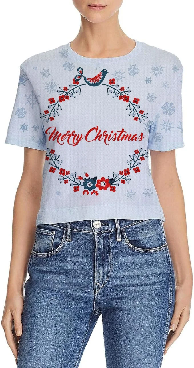 

T-shirt fit short sleeve summer fashion comfortable crewneck 3D printing snowflake gift Y2k cheap women's clothing