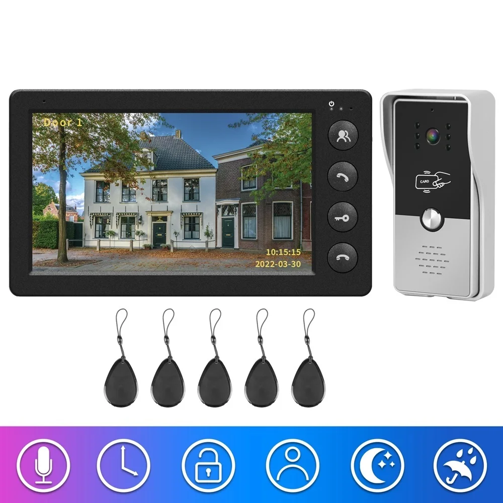 New Wired Video Intercom for Home Outdoor Door Phone with Screen 7 Inch Monitor Street Doorbell RFID Call Panel Open Electric