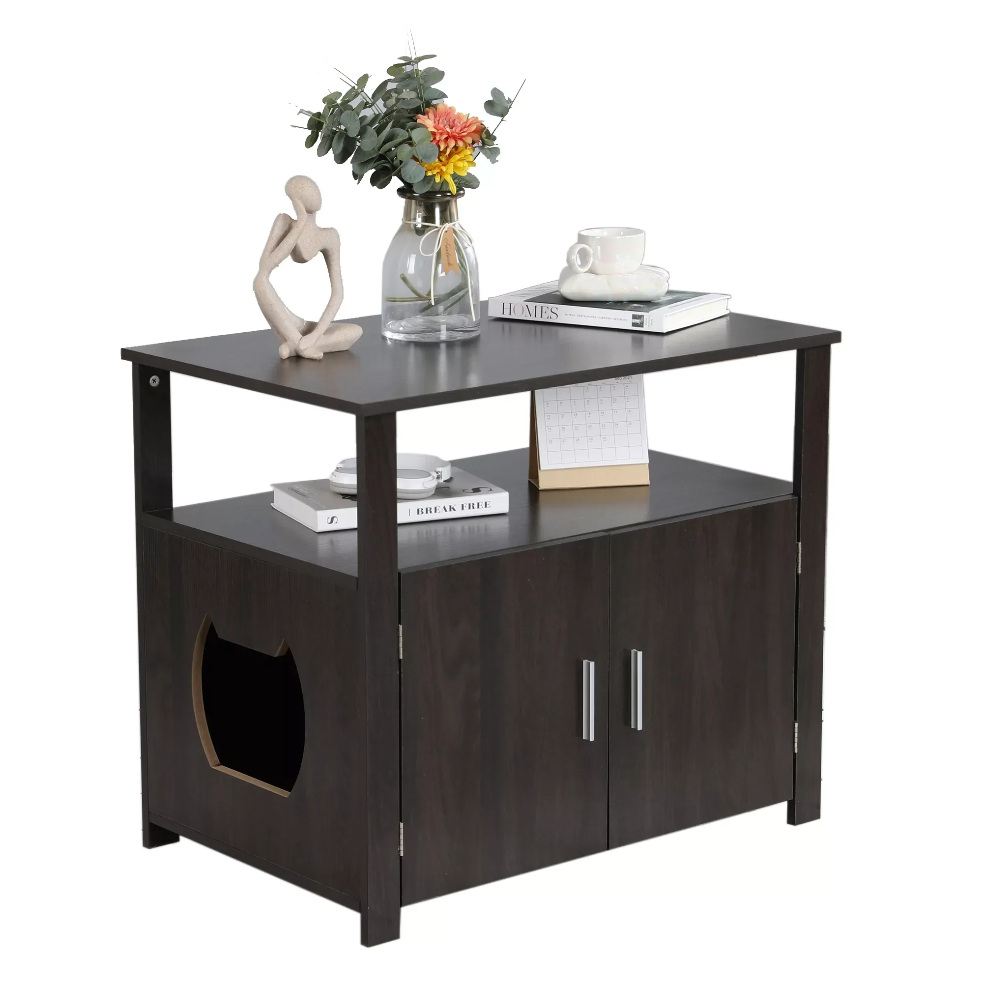 

Деревянный контейнер для кошачьего туалета, 30 дюймов, мебель с регулируемой внутренней стеной и большой столешницей для тумбочки