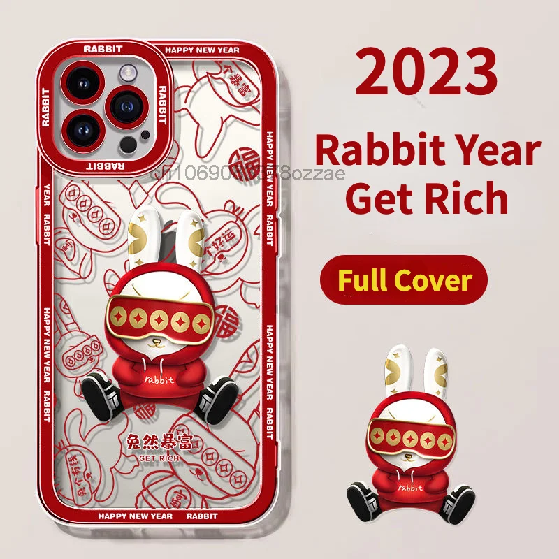 

2023 New Arrival Rabbit Year Cartoon Rabbit Cute Phone Case For IPhone X 11 12 13 14 Pro Max Plus For Men Women Get Rich Bless