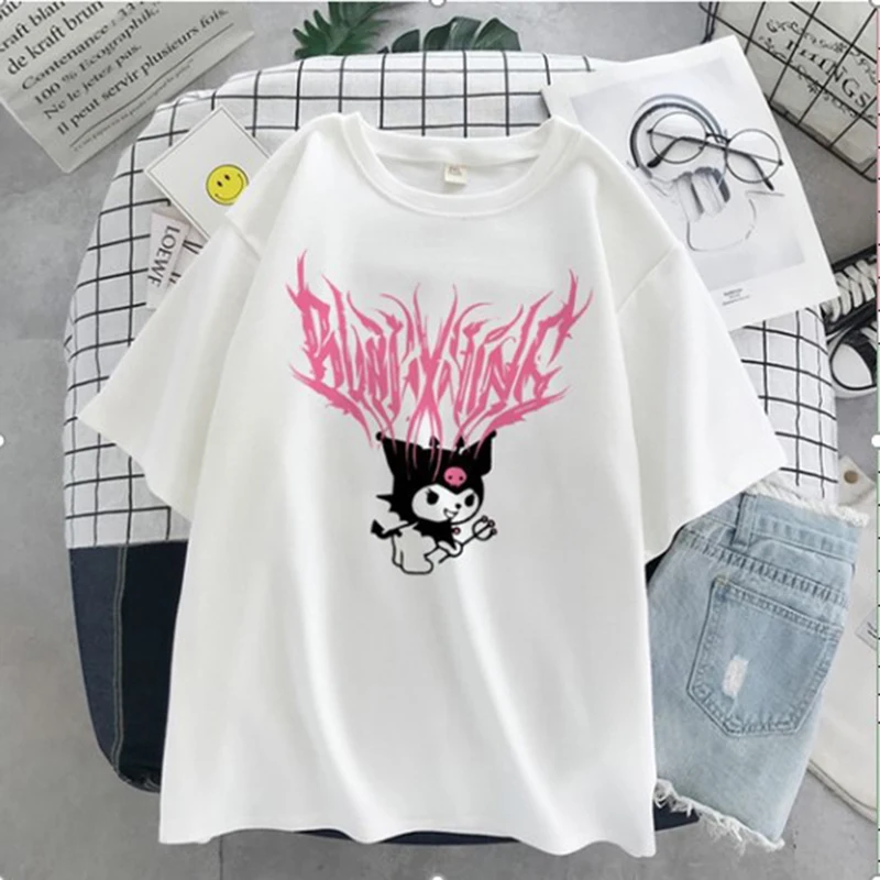 

Women Gothic Y2K Print Oversized T-shirt Girl Harajuku Basis O-collar White Shirt Short Sleeve Top Tee Ladies Clothes,Drop Ship
