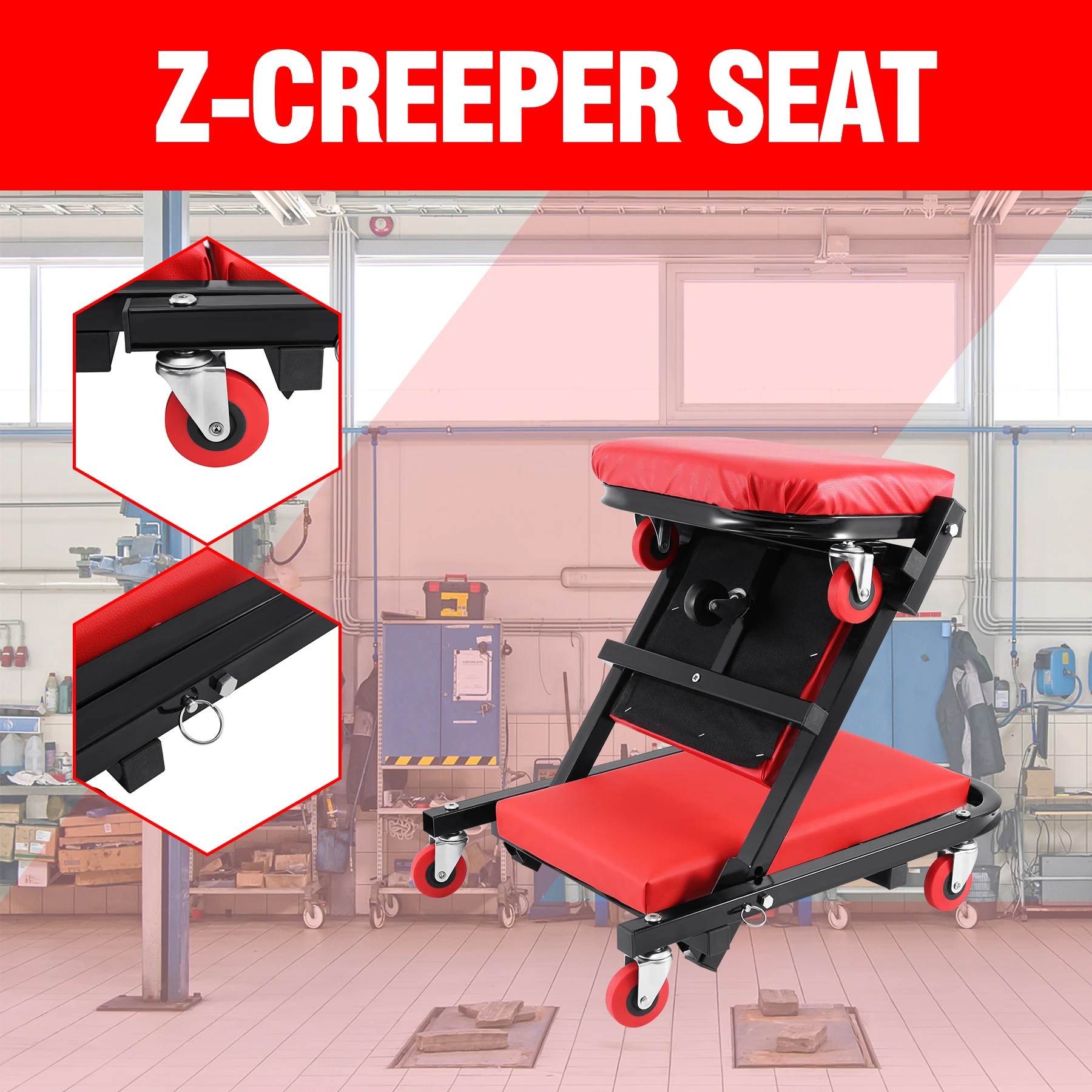 

Foldable Stretcher Creeper Seat Stool Padded Cushions W/ 360 Rotation Rolling Wheels Car Mechanical Repair Workshop Garage Tool