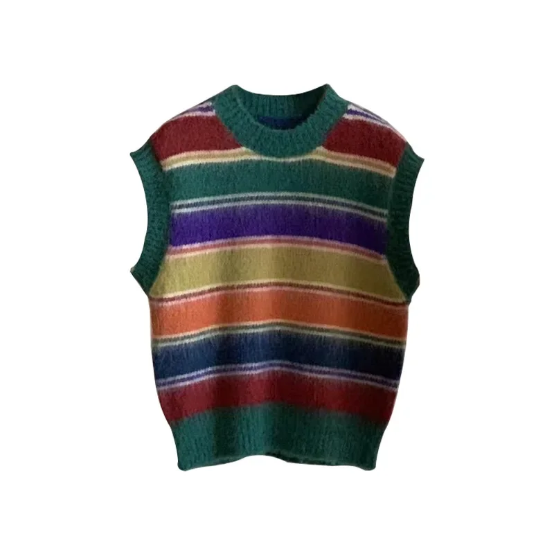 Красочный полосатый вязаный жилет женская верхняя одежда осень/зима 2023 новый