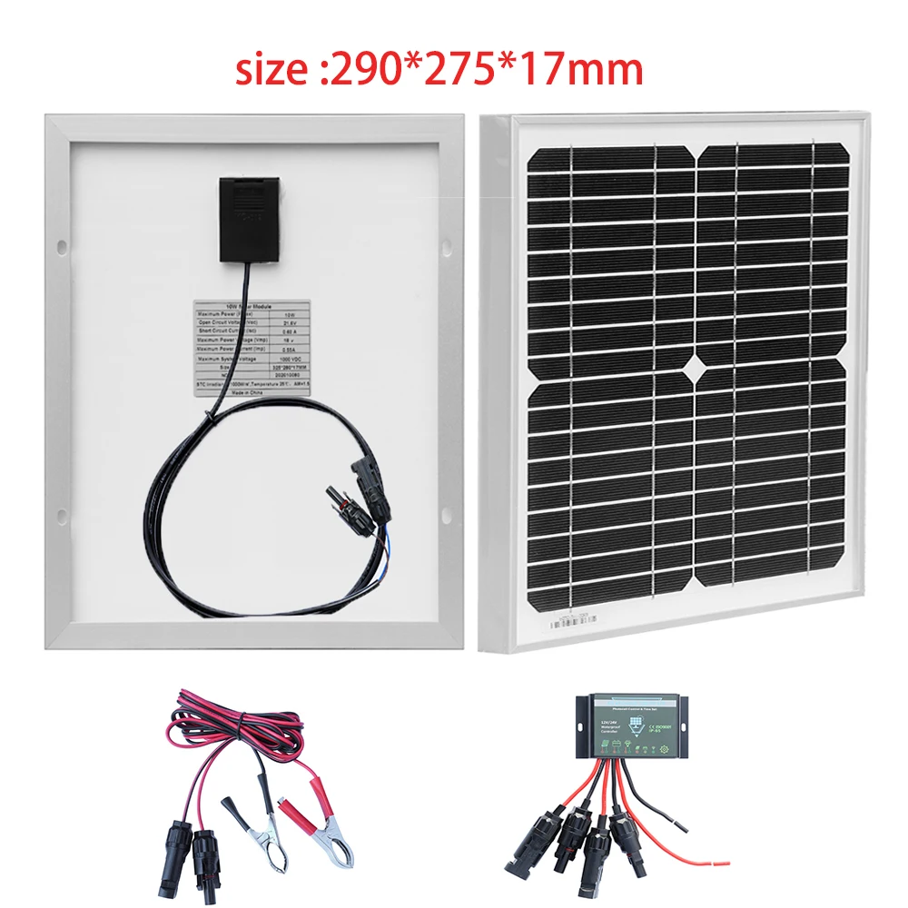 

18V 10W Tempered Glass Solar Panel Kit Monocrystalline Solares Panels Portable Battery Charger For Outdoor Camping RV Car Yacht