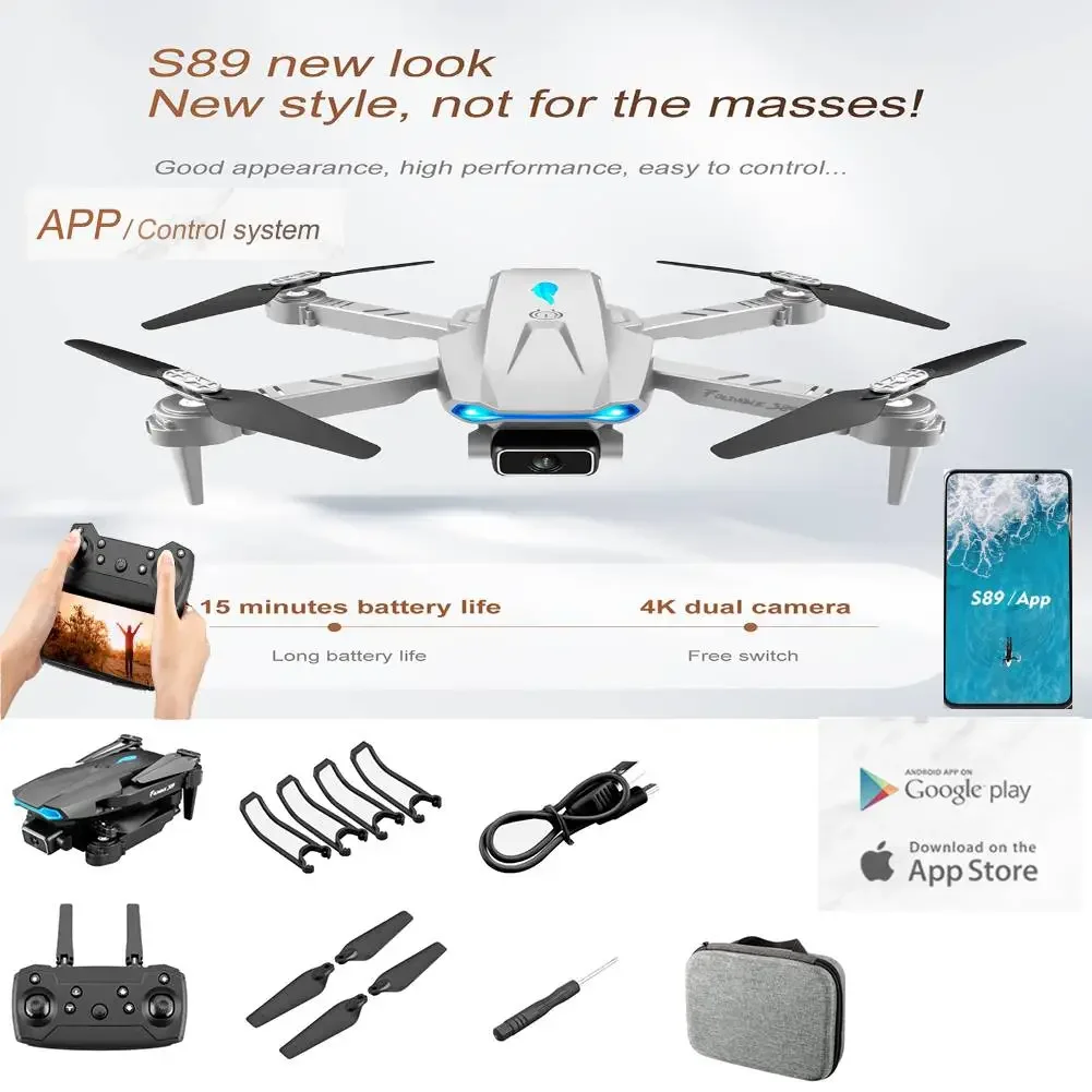 

S89 Mini Drone 4k HD Single/Dual Camera 2.4GHz WiFi FPV Drones Brushed Foldable RC 6 axes Rc Helicopters with Battery