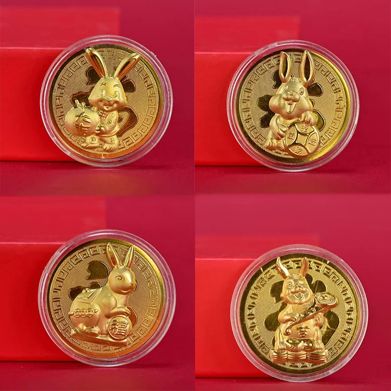 

2023 Rabbit Golden Foil Commemorative Paper Coin Twelve Zodiac Rabbits Collectible Collection for Luck Wealth New Years
