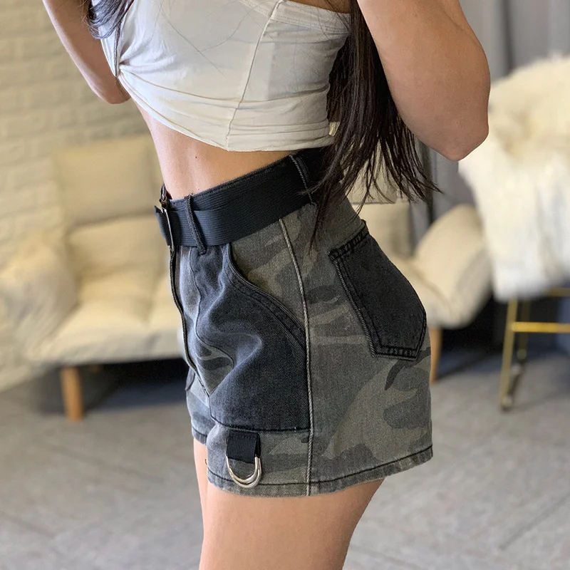 

Fashion High Waist Wide Leg Shorts Women Loose Camouflage Mixed Color Short Jeans Personality Vintage Denim Hot Pants Female