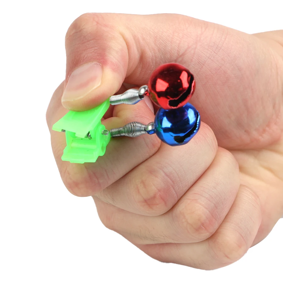 FISH KING 10PCS/LOT Alarms Rod Bell Clamp Tip Clip Bells Ring Green ABS Fishing Accessory Gifts Outdoor Metal