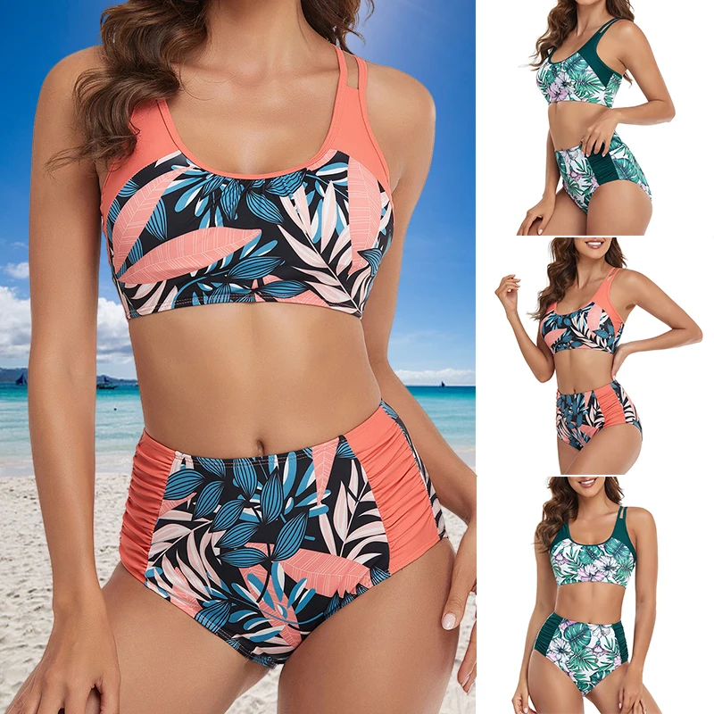 

Женские Танкини из 2 предметов, купальные костюмы с высокой талией, топ с перекрестной спинкой, Женский танкини из 2 предметов с подкладкой ...