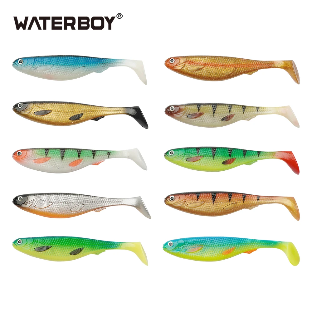 Hotasale10pcs/pack Mixed Color Big Shads Soft Lure Set Facotry 15cm 20cm 22g 55g PVC Material T Tail Softbaits Fishing Soft Bait