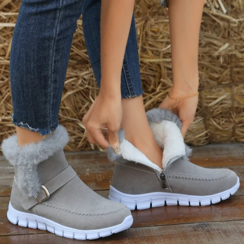 Women's Snow Boots Warm Plush Pull on Solid Color Plus Size Fashion Women's Ankle Boots Ladies Winter Comfortable Cotton Shoes