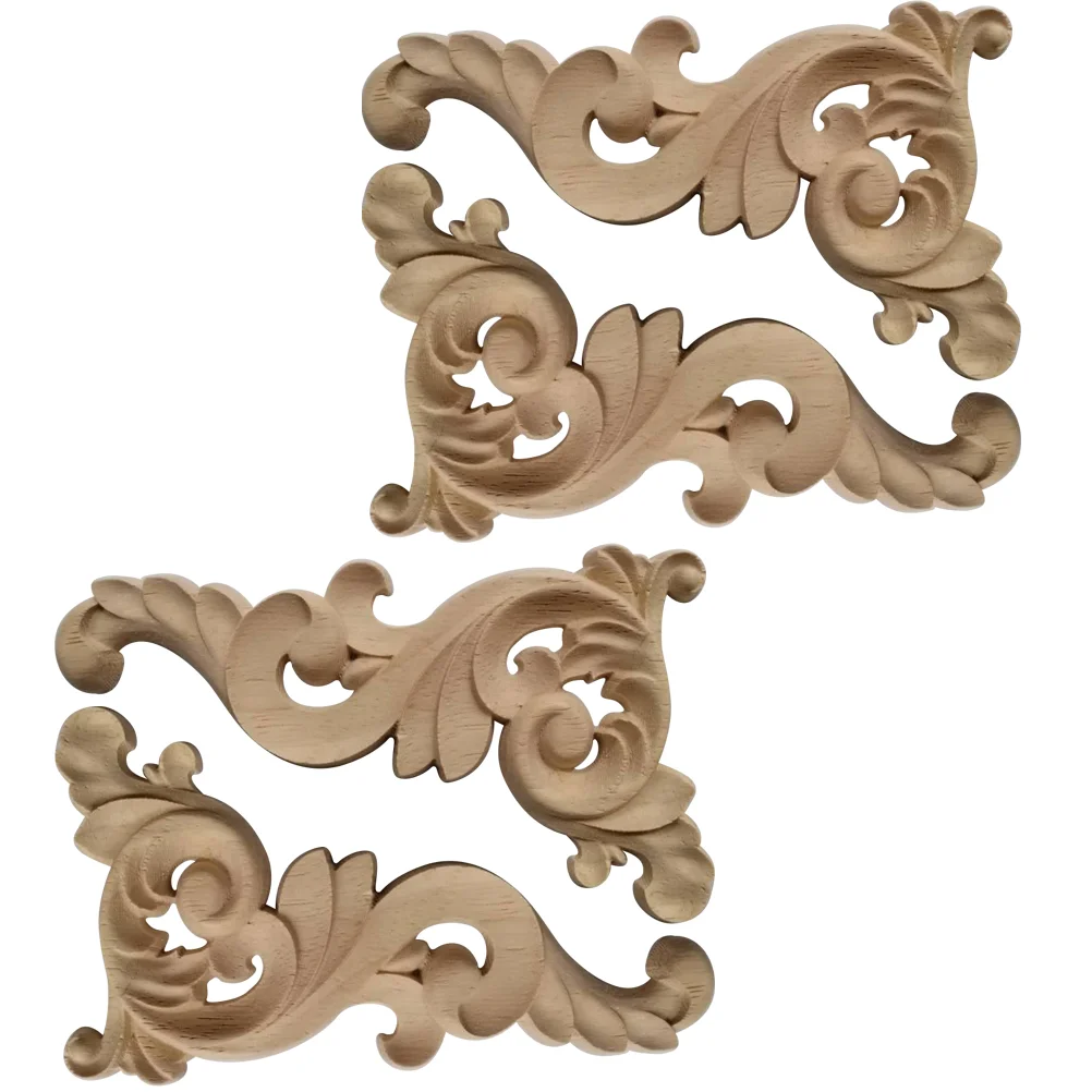 

Wood Wooden Onlays Appliques Furniture Carved Applique Onlay Decal Flower Decorative Cabinets Carving Unpainted Ornaments Slice