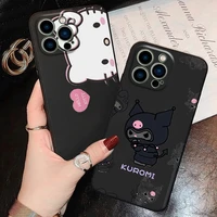 hello kitty kuromi phone case for funda iphone 11 13 pro max 12 mini x xr xs se 2020 5 6 6s 7 8 plus soft celular black etui