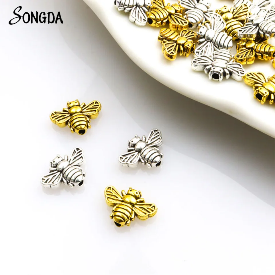 

10pcs New Gold Color Bee Spacer Bead Charms Doulle Side Insect Zinc Alloy Loose Beads DIY Jewelry Making for Bracelet Accessory