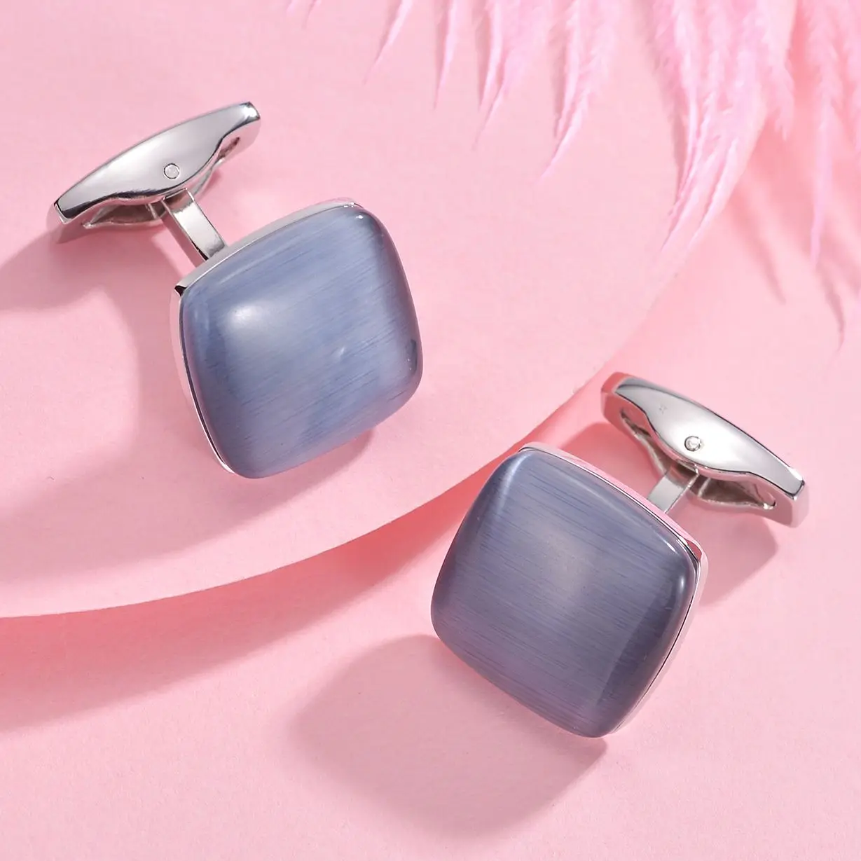 

Simplicity Fashion High Quality Grey Opal Texture Design Silver Color Cufflinks for Men Gifts