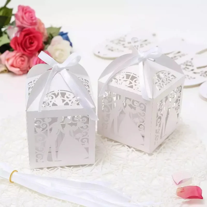 

50 шт./лот Свадебная лента для невесты жениха коробка конфет подарочные пакеты для гостей жемчужная бумажная упаковка для детского праздника коробка для шоколада печенья