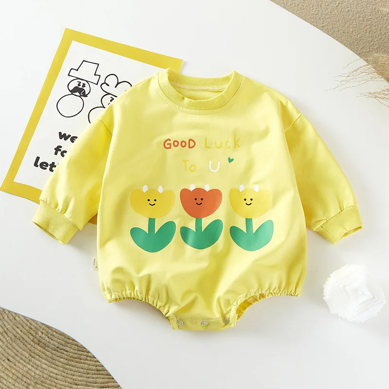 Freely Move Newborn Baby Girl Boy Autumn Clothes Cute Floral Letter Long Sleeve Triangle Romper Jumpsuit Casual New Born Outfits