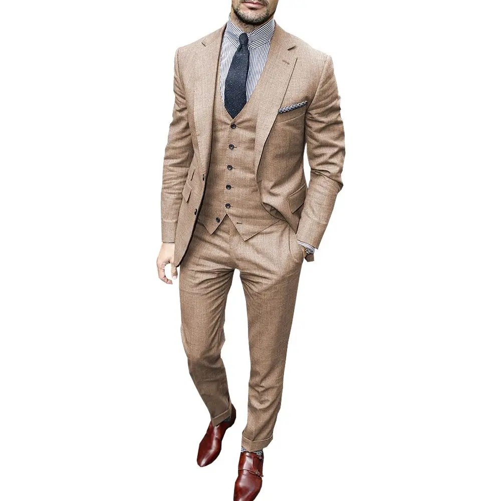 

2023 Fashionable Men's Suit 3 Piece Single Breasted Notch Lapel Coat Business Casual Slim Jacket Men's Wedding Party Ball Dress