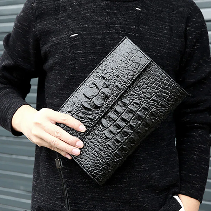 Crocodile pattern embossed Floral leather Handbag Men's Large ZIP Knitted Card Purse wallet fashion clutch bag mobile phone bag