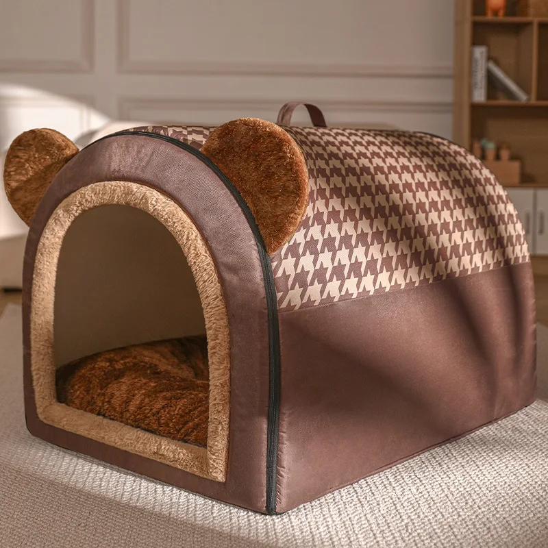 

Зимняя кровать для домашних питомцев, складной домик для собаки, домик для собаки, домашняя будка, съемное гнездо, теплый закрытый пещера, ди...