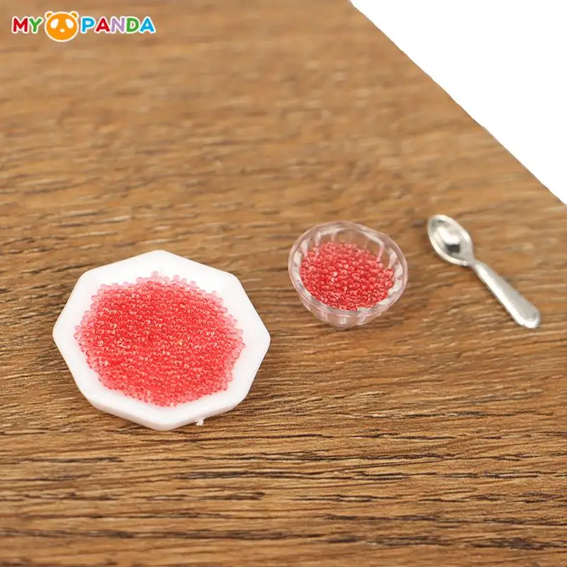 

New Hot！1 Set 1:12 Dollhouse Miniature Japanese Caviar Bowl Spoon Tray Kitchen Food Toys
