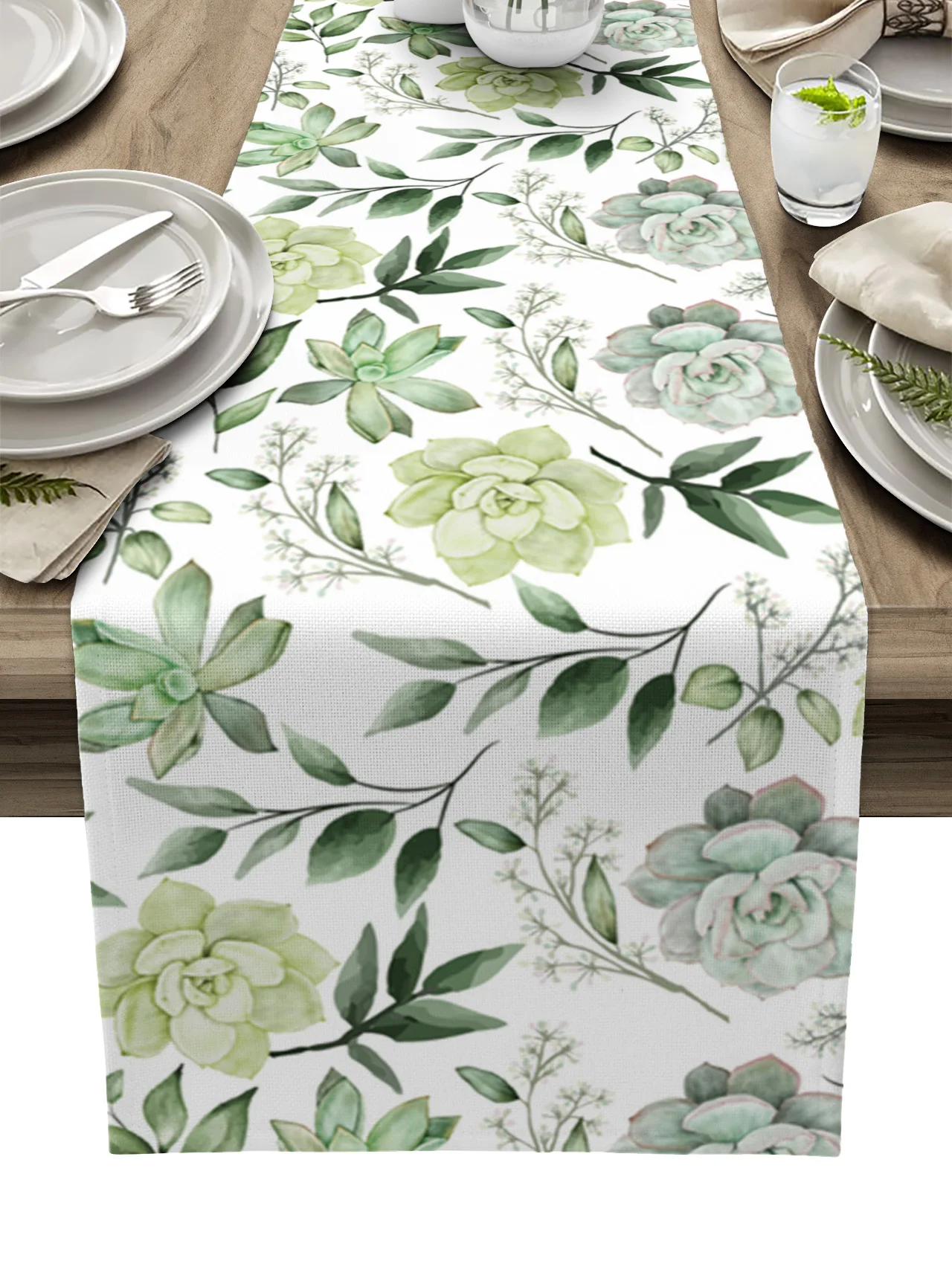 

Summer Leaves Succulents Table Runner Luxury Home Dining Table Coffee Table Holiday Wedding Decor Party Table Runner
