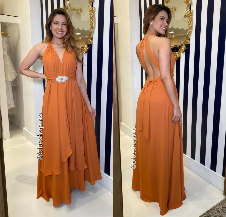 

Customized Halter A-Line Chiffon Blue Prom Dresses Backless Sexy Graduation Party Dress Long Simple Formal Dress for Women