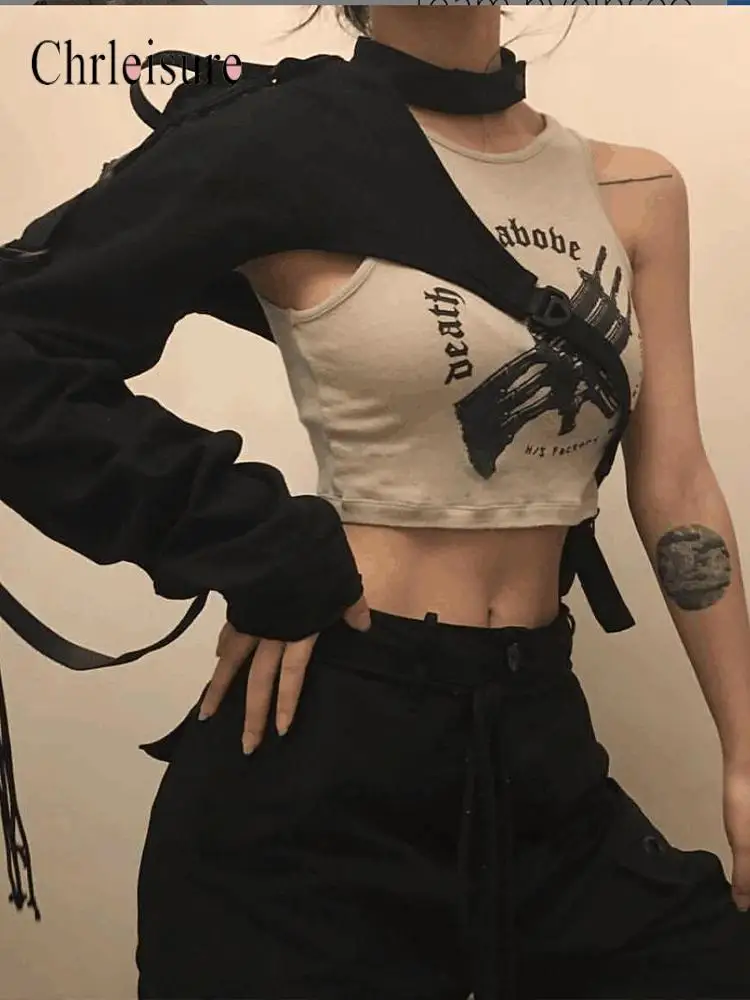 

Женская футболка Chrleisure, модная женская блузка с одним плечом, топ с воротником Хомутом, женская одежда, сексуальная одежда для подростков, ...