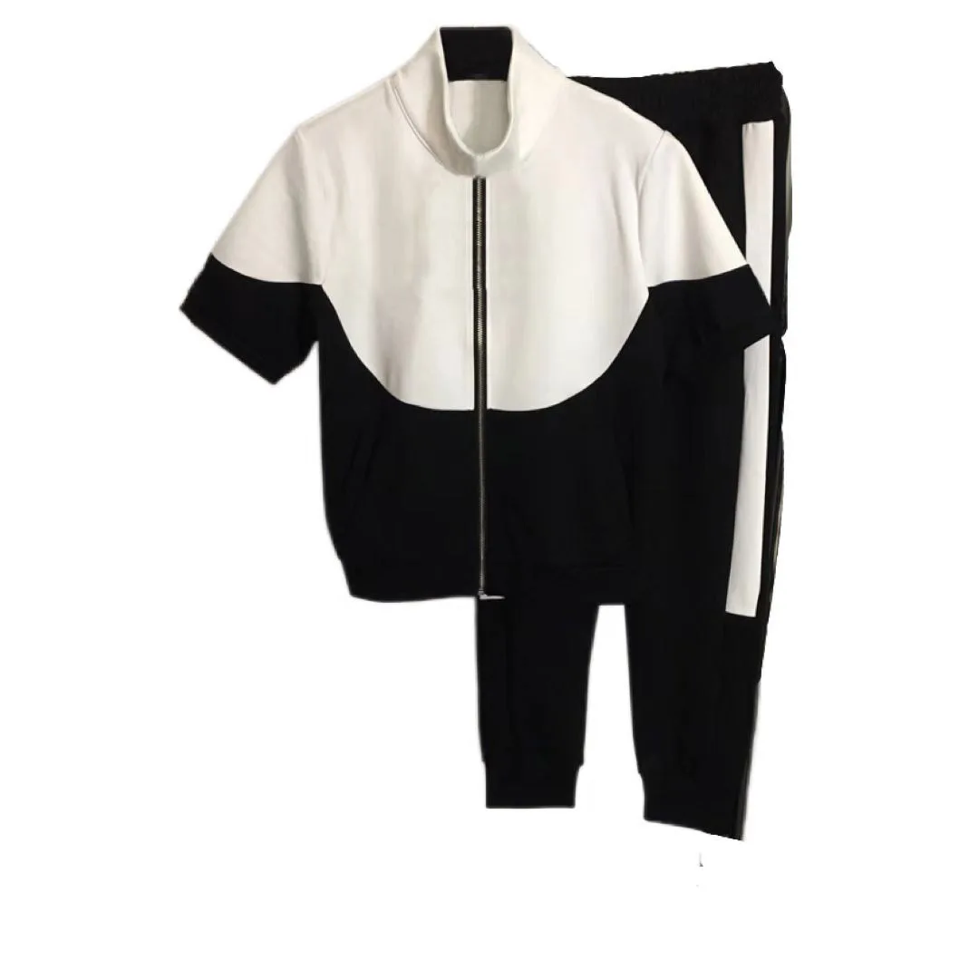 

Summer Female's Matching Tracksuit Stand-up Collar Short Sleeve Elastic Waist Casual Pants Sports 2piece Sets Womens Outifits