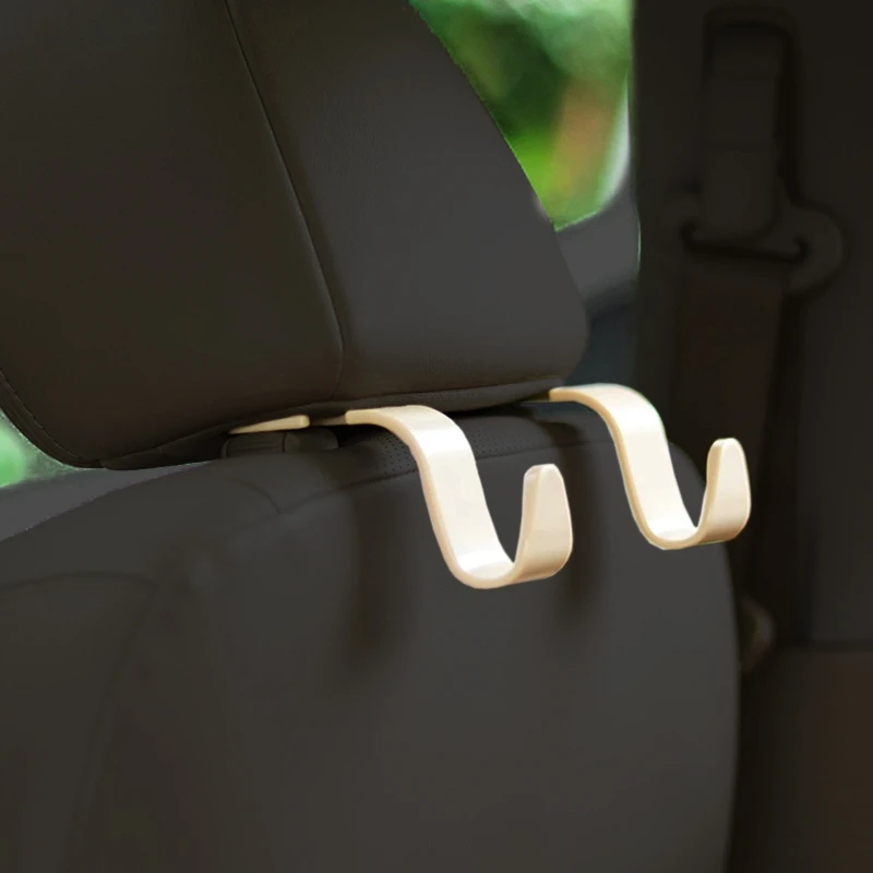 

Beige Car Hooks for Purses Bags Cloth Grocery Auto Headrest Organizer Car Back for SEAT Purse Hanger Heavy Duty T3EF