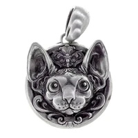 vintage silver color hairless cat pendant necklace for men womens black leater rope chain necklace vintage jewelry accessories