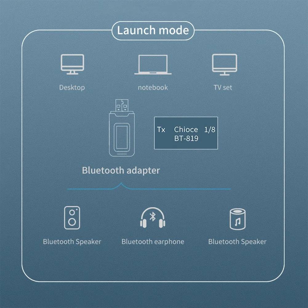 

Bluetooth 5.0 Audio Receiver Transmitter With USB Plug Bluetooth Adapter Voice Prompts 10m / 33ft Bluetooth Transmitter&Receiver