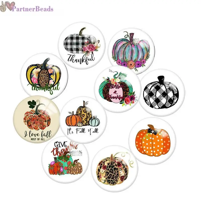 

Thanksgiving pumpkin Round Photo Glass Cabochon Demo Flat Back Making Findings 20mm Snap Button N6031