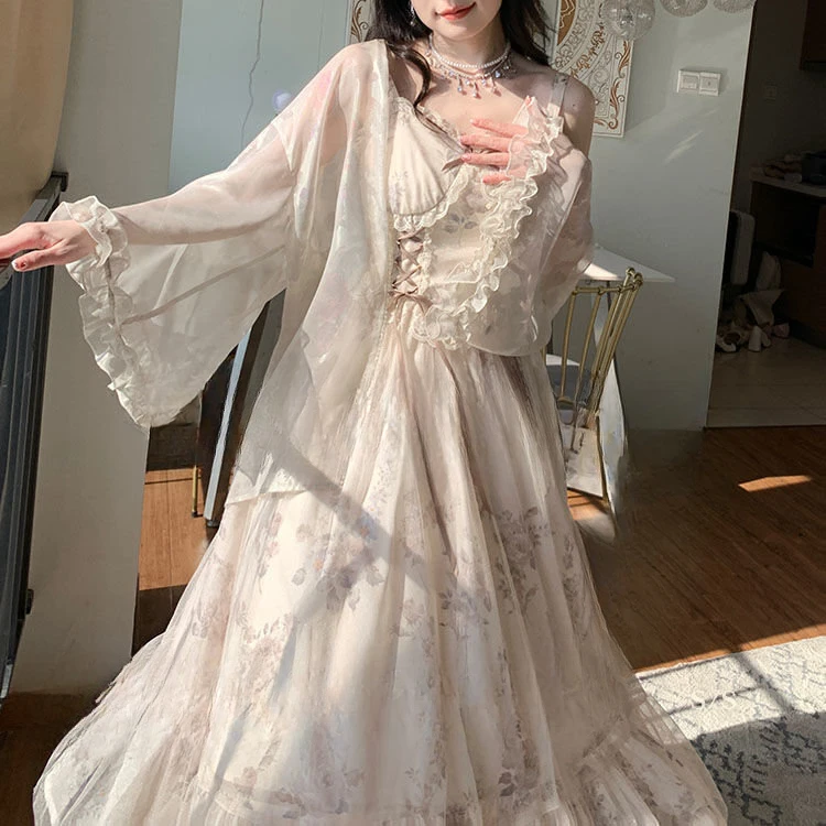 Винтажное элегантное Цветочное платье женское милое Сетчатое на бретелях с