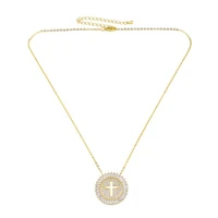 new luxury gold hollow out cross pendant necklaces for women shine white cz stone inlay chain fashion jewelry wedding party gift