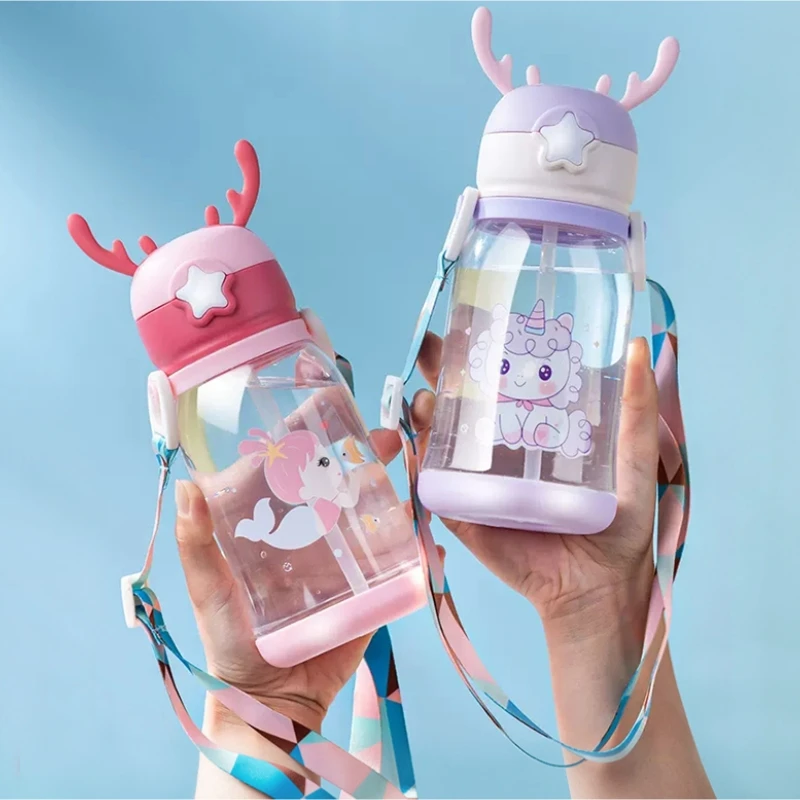 

Кружка GIANXI в форме рога, креативные Детские Мультяшные чашки с соломинкой, уличные портативные герметичные бутылки для воды, посуда для напитков
