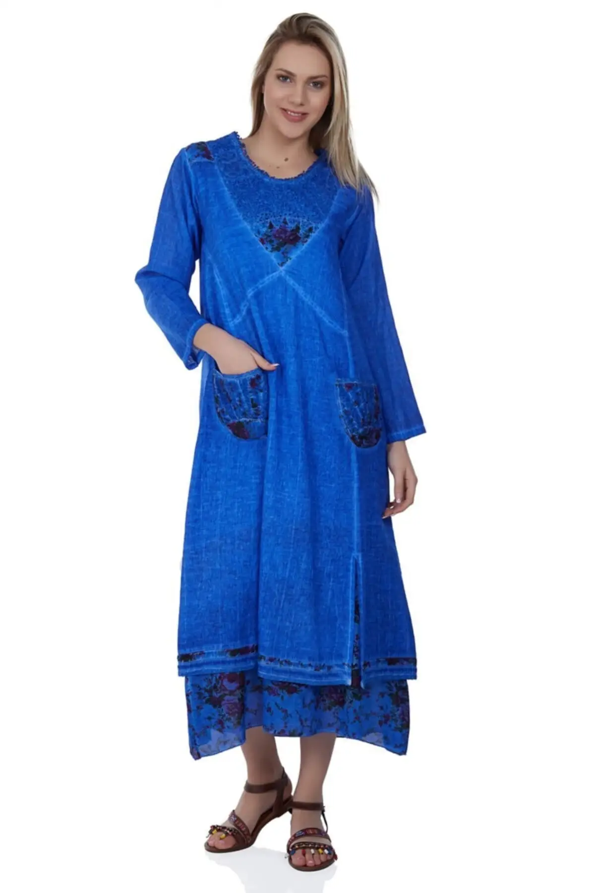 

Специальный 100% органический английский хлопок Shilla Cloth винтажный этнический богемный Dress с длинным рукавом