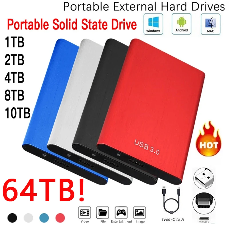 

Portable High-speed 1TB 2TB SSD 8TB External Hard Drive Mass Storage USB 3.0 Interface Storage for Laptops Computer Notebook