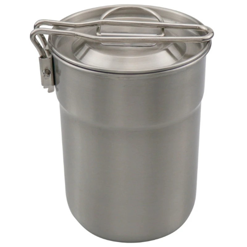 

1000ML Mouth Cup Outdoor Camping Convenient Coffee Cup Folding Handle Camping Light Steamer 304 Stainless Steel