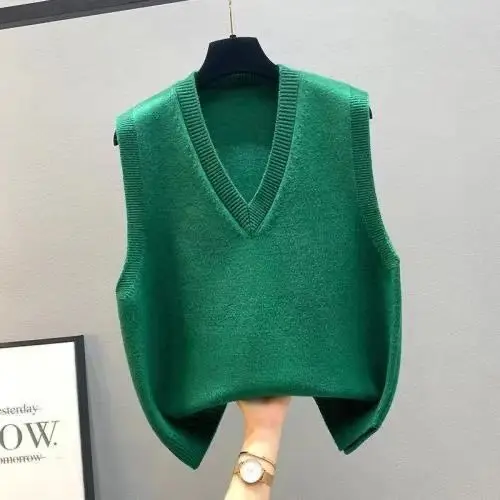 

Свитер, жилет, однотонный Универсальный вязаный свитер с V-образным вырезом, верхняя одежда, Женский вязаный жилет, верхняя одежда на осень и...