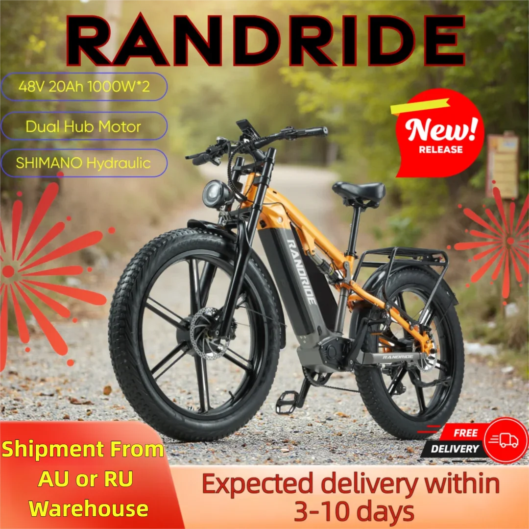 Фото Электровелосипед RANDRIDE YX80MM-2, аккумулятор 48В 20Ач, шины 26x4.0 дюймов, двойная амортизация, горный электровелосипед, со складов в Австралии и России №2