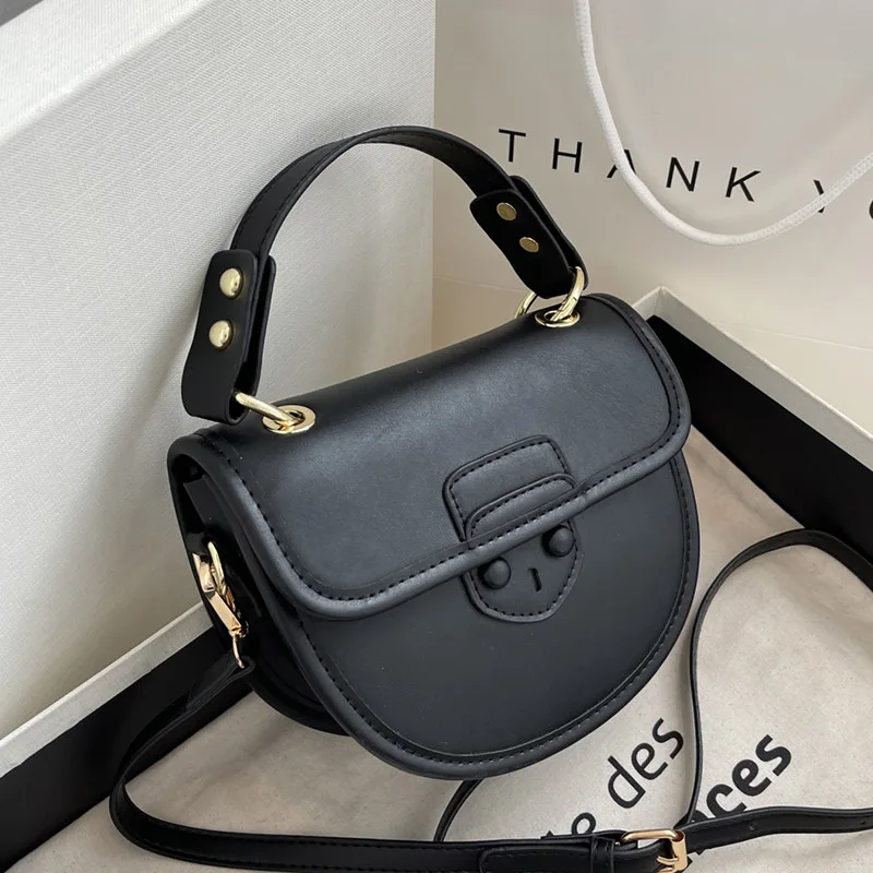 

Mini PU Leather Saddle Crossbody Bags with Short Handle for Women 2022 Spring Simple Shoulder Bag Luxury Trend Branded Handbags