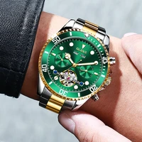 olevs fashion mens green water ghost mechanical watches automatic luminous waterproof tourbillon watch relogio masculino 6605