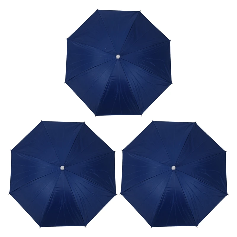 

3X 26 Inch Diameter Elastic Band Fishing Headwear Umbrella Hat Dark Blue