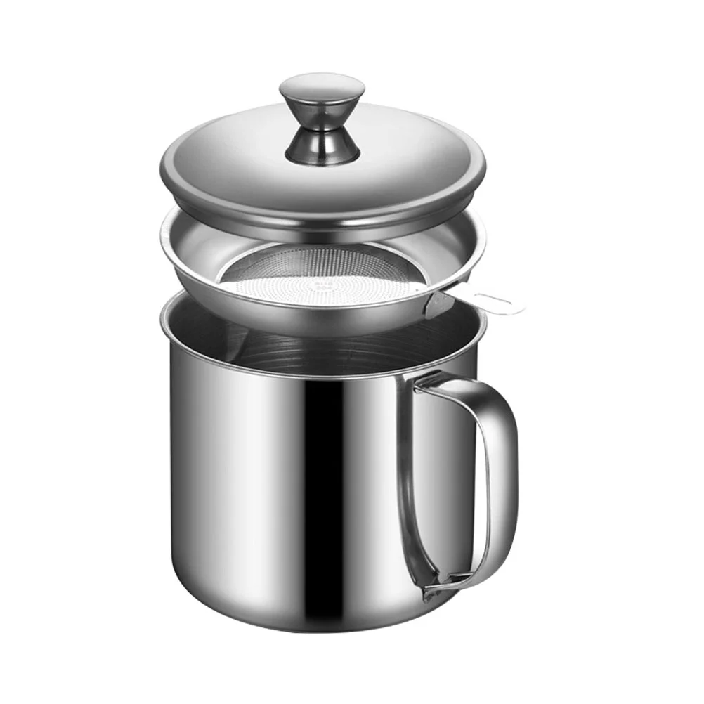 

Oil Strainer Grease Pot Container Storage Cooking Separator Can Kitchen Filter Olive Steeldispenser Fat Stainless Keeper Jar
