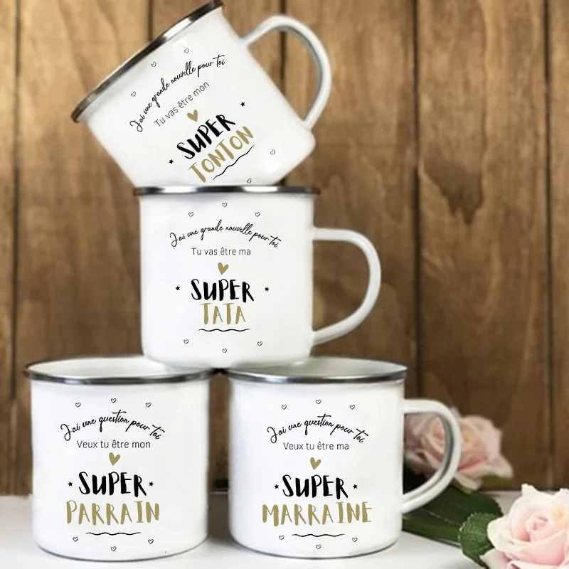 French Printed Enamel Mug Brother Friends Drink Milk Coffee Cups Pregnancy Announcement Mugs Best Idea Gifts for Tata Marraine