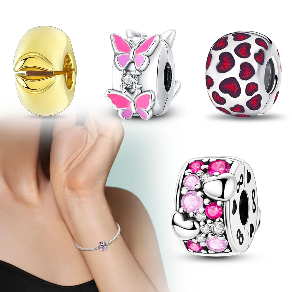 Стерлингового серебра 925 пробы застежка-сердце бусины подходят для браслетов и