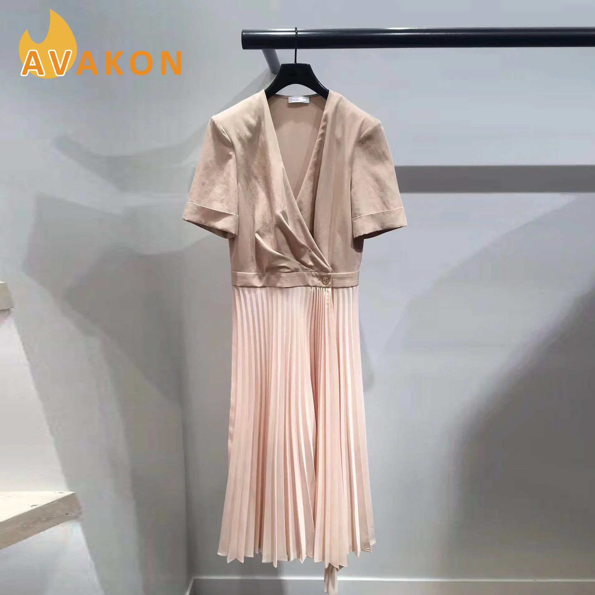 

Elegant Patchwork Maxi Dress Vestidos Short Sleeve Sandr* Pink Dresses Female Puff Sleeve Dress High Quality Ladies Robe