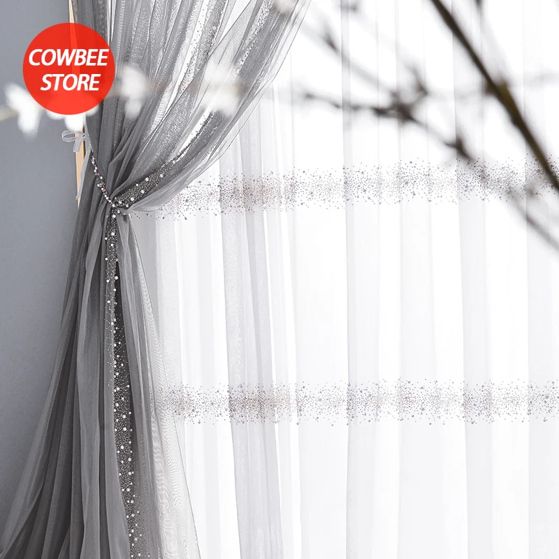 modern european tulle curtains for the living dining room bedroom pearl screens windows backdrop grey curtains luxury decorate free global shipping