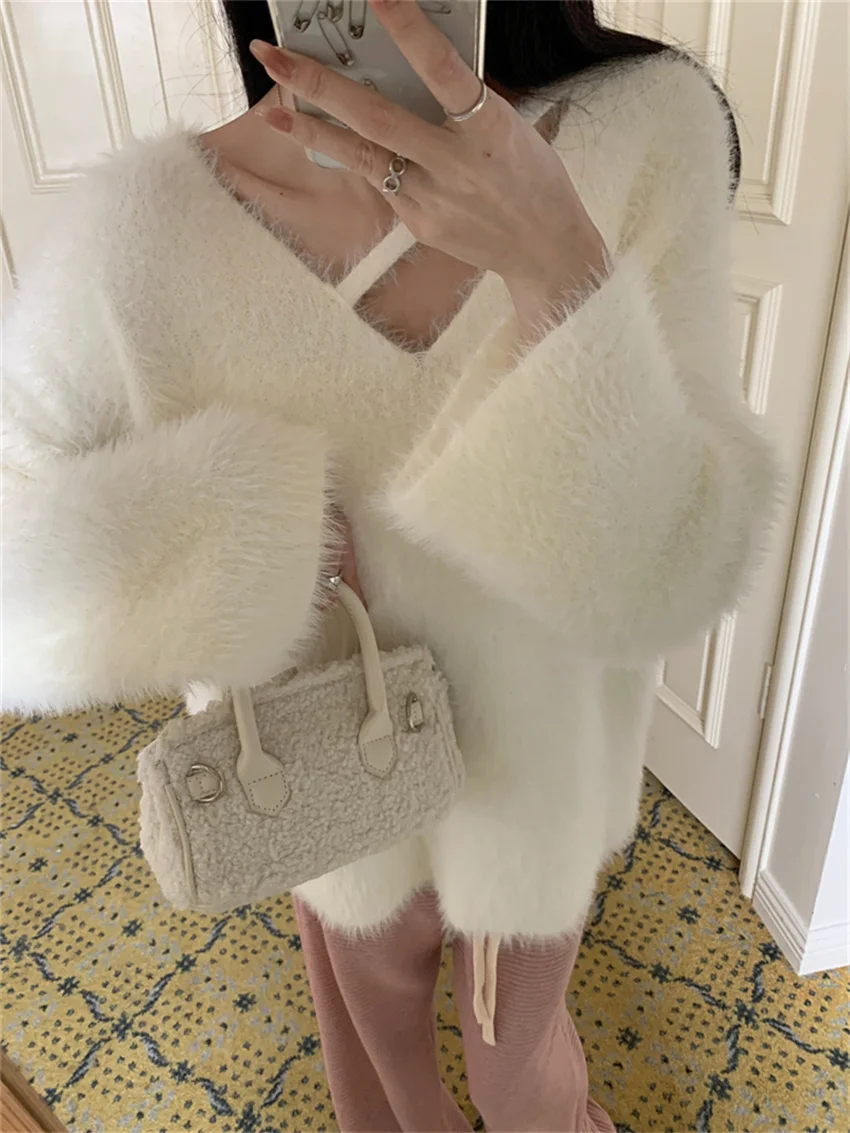 

Женский свитер оверсайз из искусственной норки, повседневный вязаный пуловер свободного покроя в офисном стиле, зима 2019